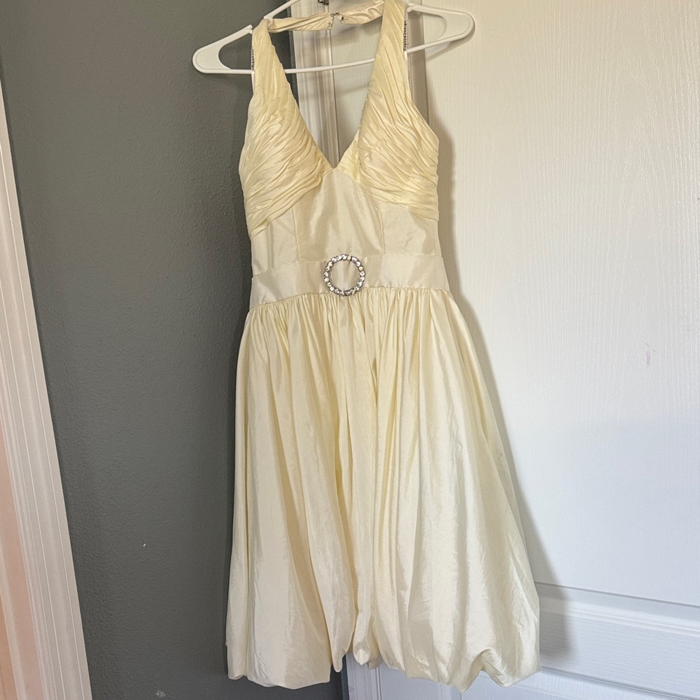 Aspeed Cream Backless Halter Dress with Rhinestone Accent